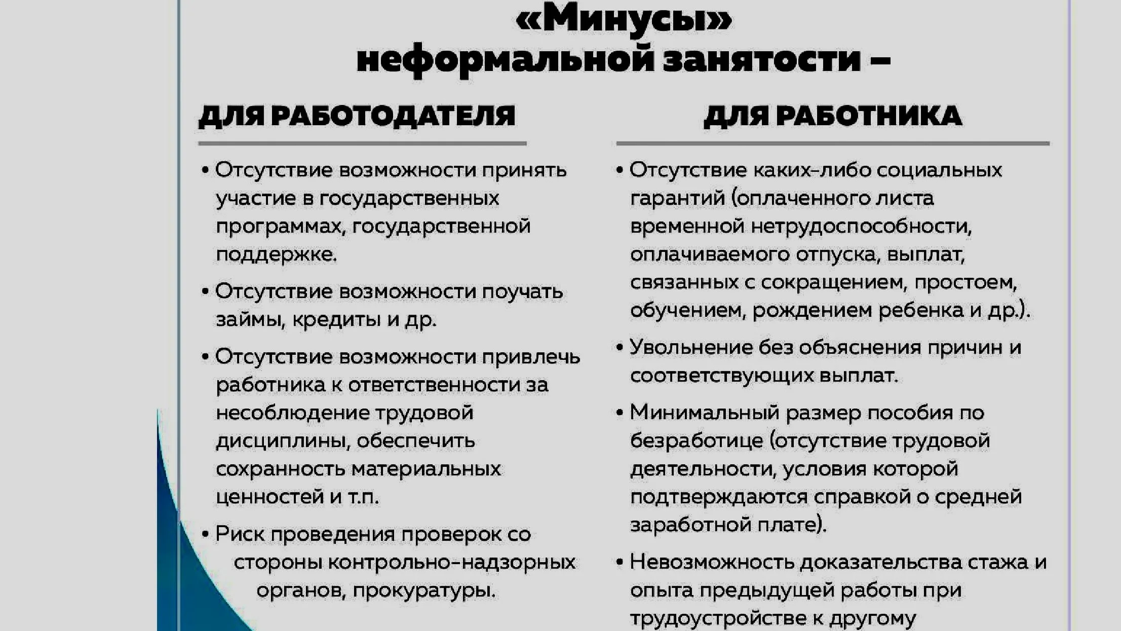 Минусы неформальной занятости